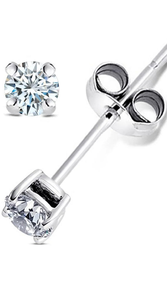 3MM Clear round CZ Stud Earrings 0.2 Ct. T.W. in 925 Sterling Silver, Nickel Free