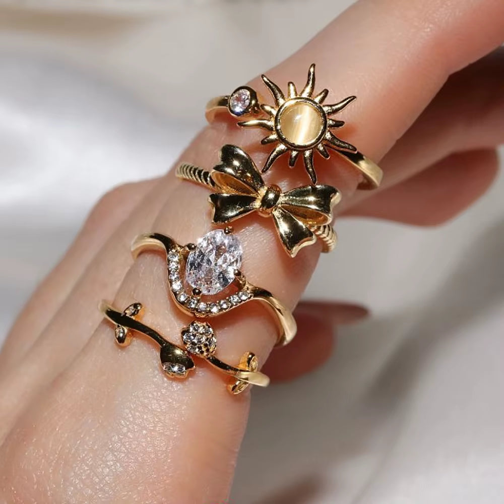 Rotating Sun Opal Ring for Women Stainless Steel Retro Charm Adjustable Open Rings Party Jewelry Best Friend Gift Bijoux Femme