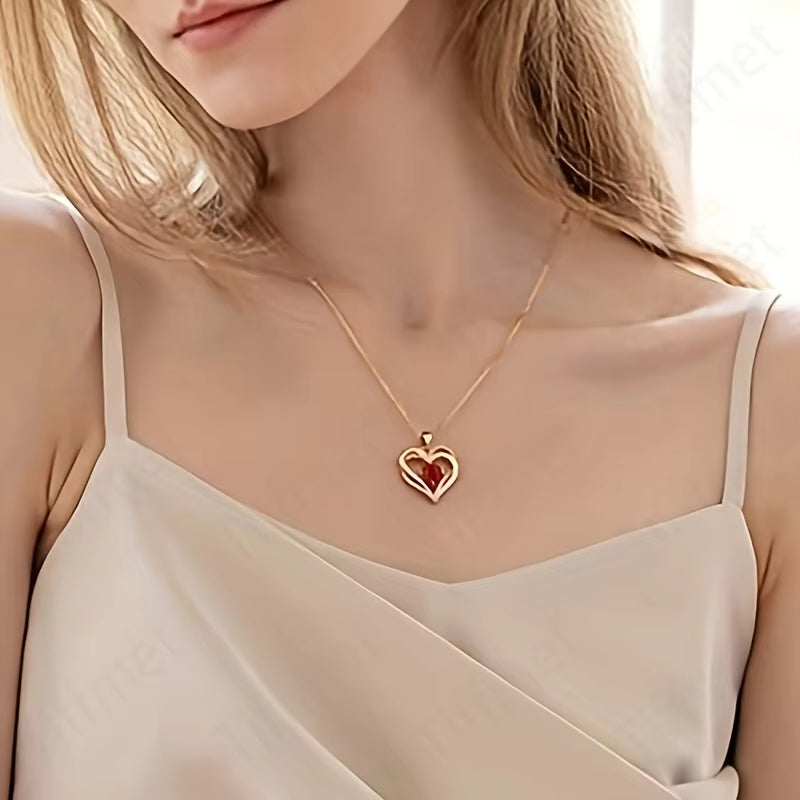 Heart Zircon Necklace with Luxury Double Door Bow Bear Rose Gift Box for Girlfriend Mom Mother Day Gift 2024 Fashion Jewelry Set