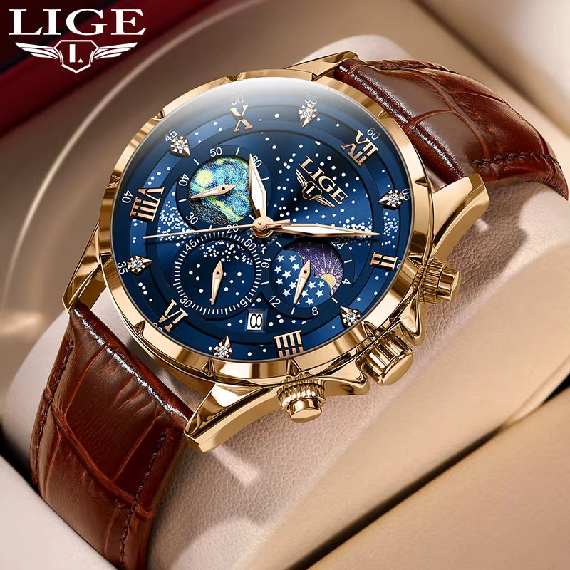 New  Watches Mens Top Brand Luxury Casual Leather Quartz Men'S Watch Business Clock Male Sports Waterproof Date Chronograph