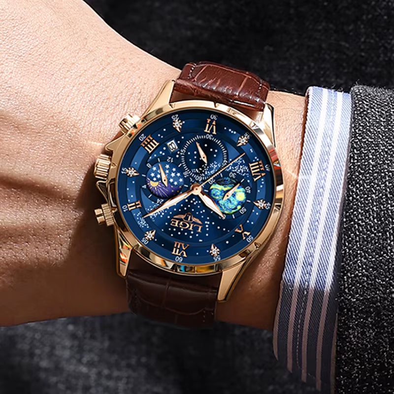 New  Watches Mens Top Brand Luxury Casual Leather Quartz Men'S Watch Business Clock Male Sports Waterproof Date Chronograph