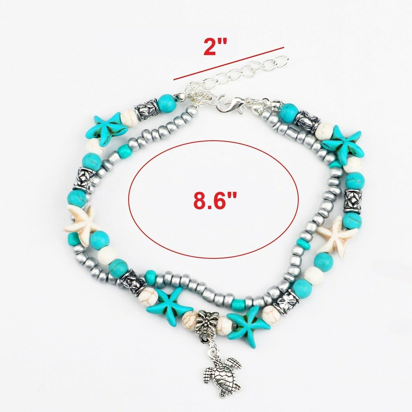 Blue Turtle Anklets for Women Girls Beads Beach Ankle Bracelet Boho Foot Jewelry