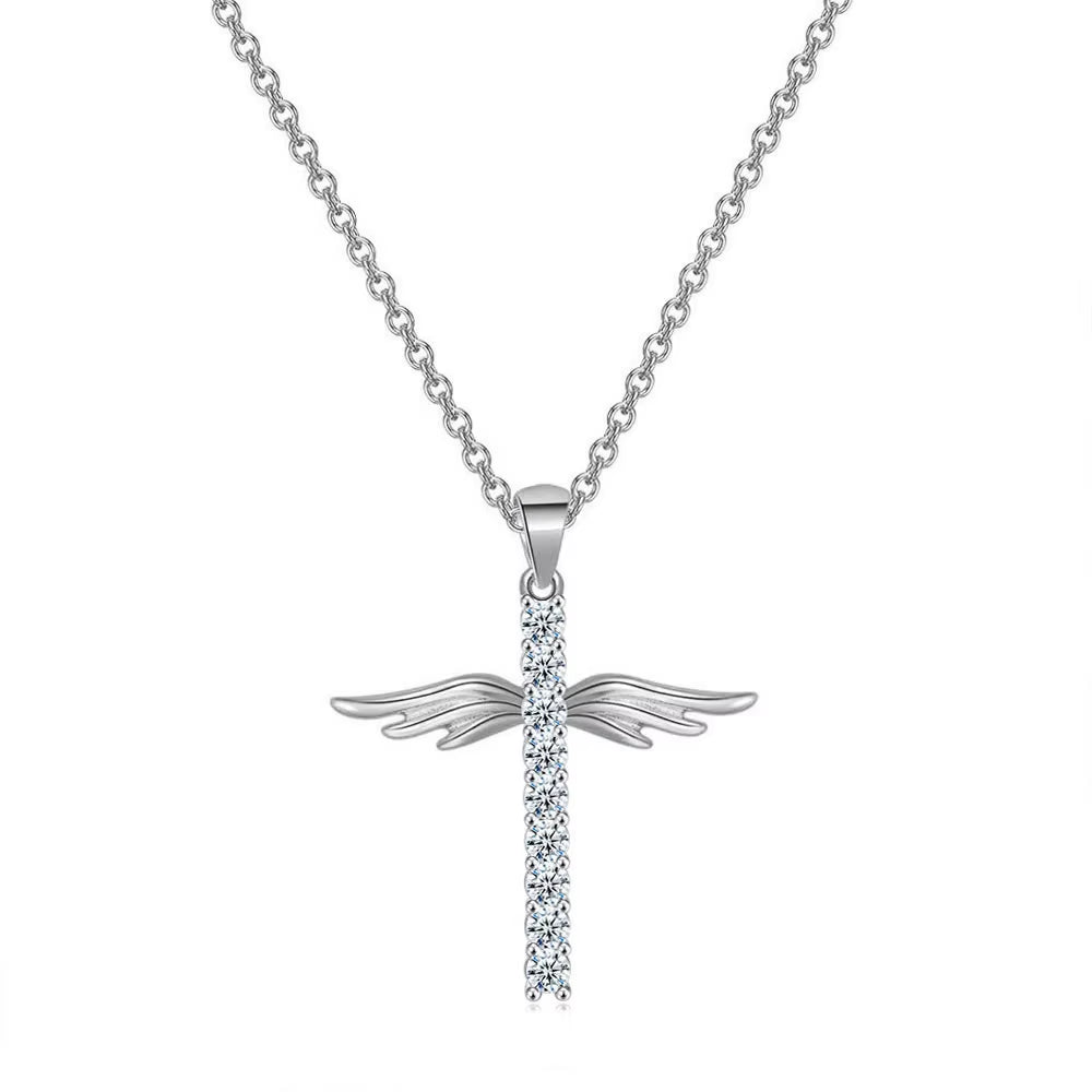 Angel Wings Cross Pendant Necklaces for Women Aesthetic Korean Fashion Gold Color CZ Choker Chain Neck Accessories Jewelry N229