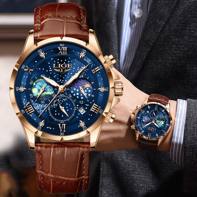 New  Watches Mens Top Brand Luxury Casual Leather Quartz Men'S Watch Business Clock Male Sports Waterproof Date Chronograph