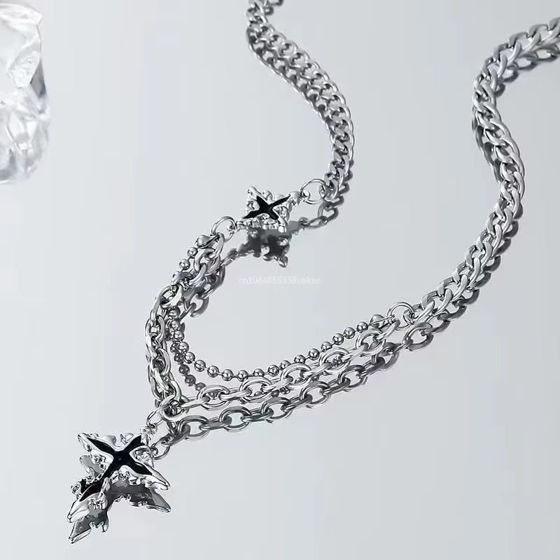 Y2K Grunge Hip Hop Halloween Jewelry Accessories Punk Metal Back Cross Pendant Silver Color Chain Necklace for Women Men 1Pcs