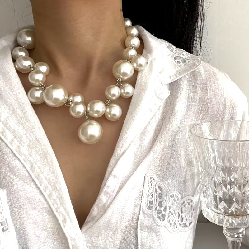 Elegant Imitation Pearl Women'S Necklace Big Pearls Beads Choker Necklaces Party Wedding Bride Necklace Jewelry Girls Gifts