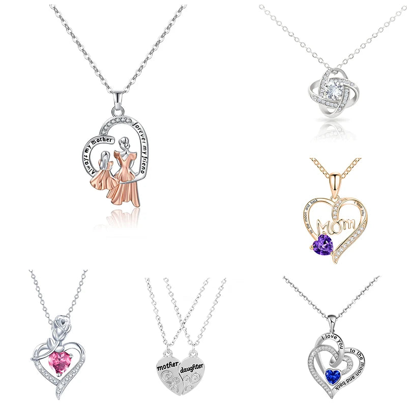 Gift for Women Eternal Rose Gift Box /W Heart Shiny Diamond Necklace Pendant Jewelry Box Set for Wedding Birthday Gift