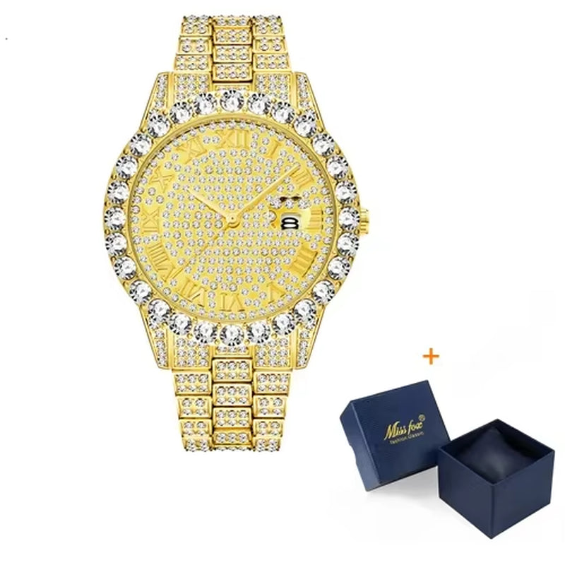 Luxury 18K Gold Watch Men Full Diamond Wristwatch Waterproof Male Clock Hip Hop Iced Out Quartz Mens Watches Arabic Reloj Hombre