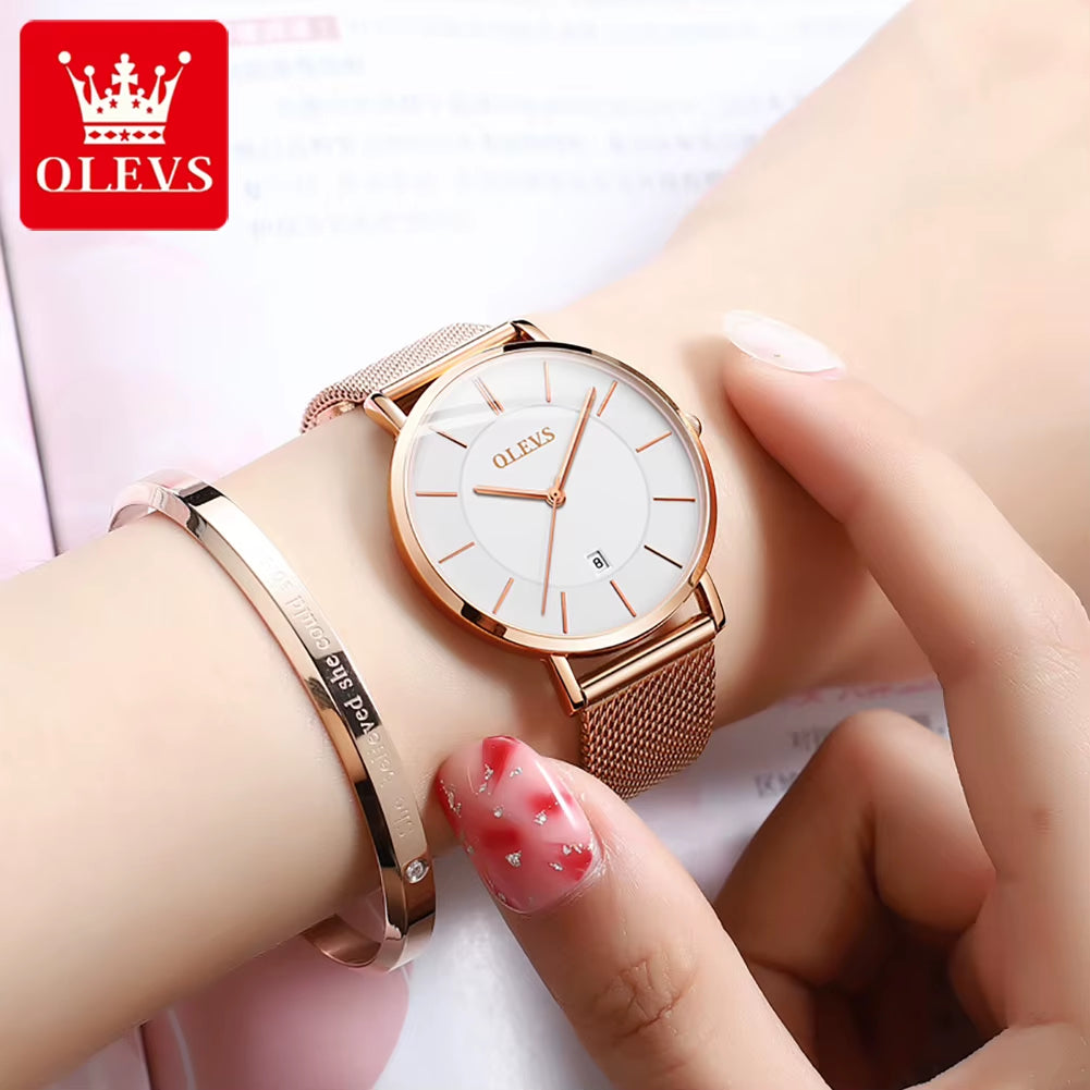 Watch Women Rose Gold Top Brand Luxury JAPAN Movement Quartz Ultra Thin Ladies Watch Calendar Date Necklace Watch Set